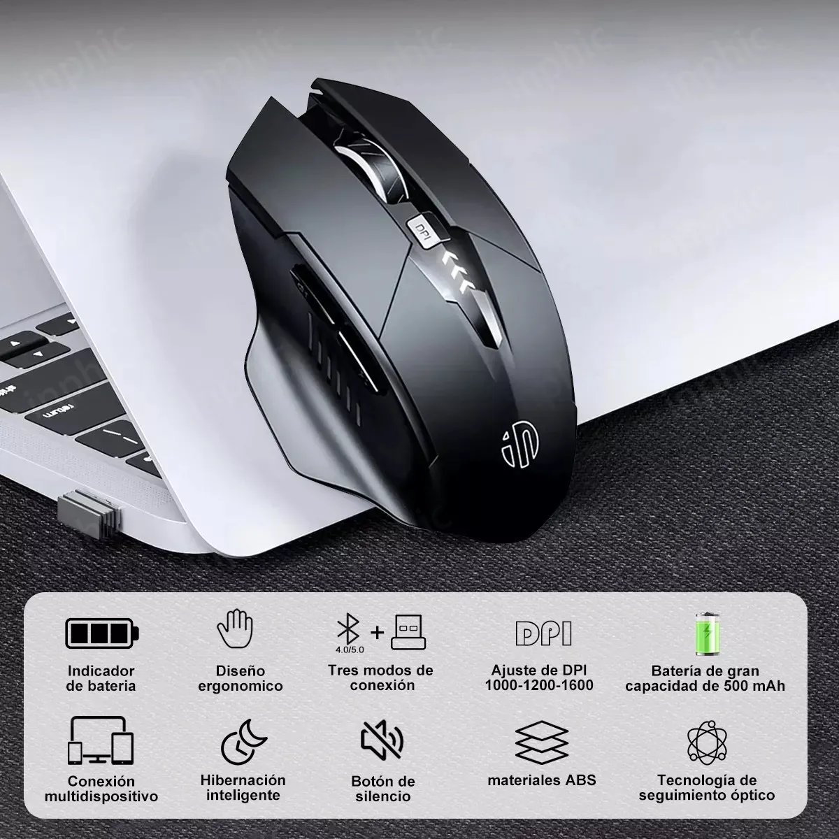 Mouse Inalámbrico Bluetooth/2.4g 3Modos Recargable Gamer Ergonomico - Imagen 2