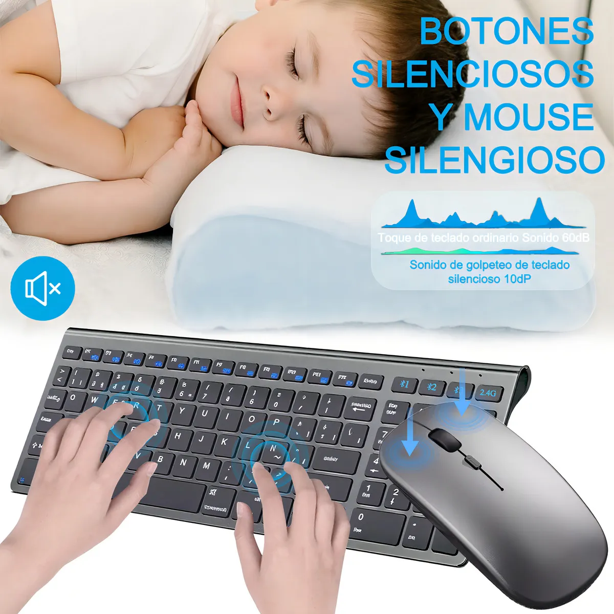 Kit Teclado y Mouse Inalambrico Recargable Español Bluetooth - Imagen 2