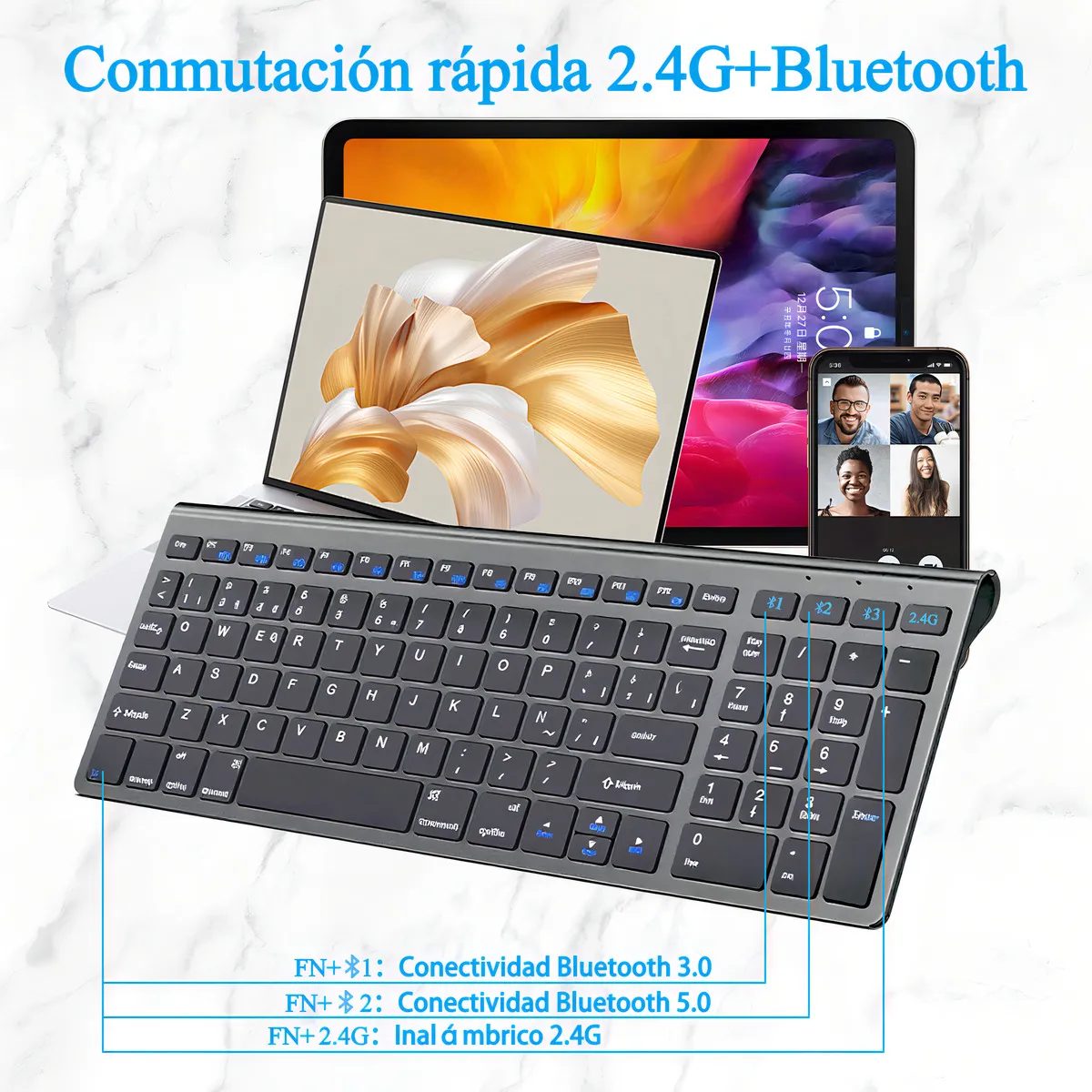 Kit Teclado y Mouse Inalambrico Recargable Español Bluetooth - Imagen 3