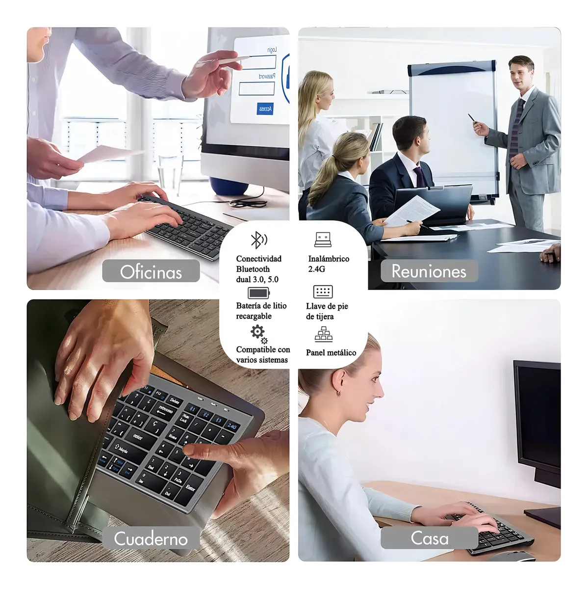 Kit Teclado y Mouse Inalambrico Recargable Español Bluetooth - Imagen 4