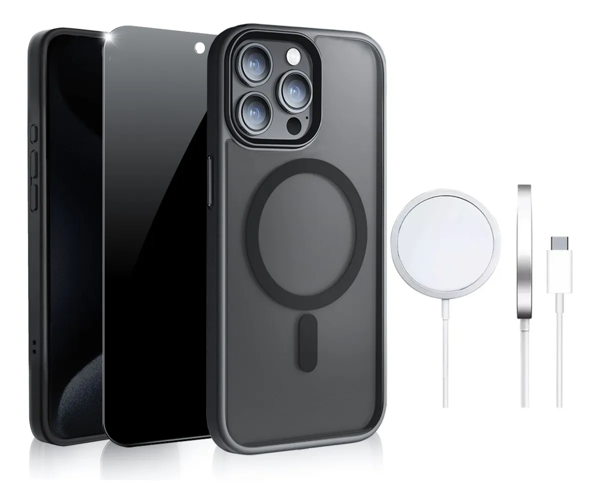 Funda Iphone 13 Magsafe Para Iphone + Mica Privacidad 9d Negro
