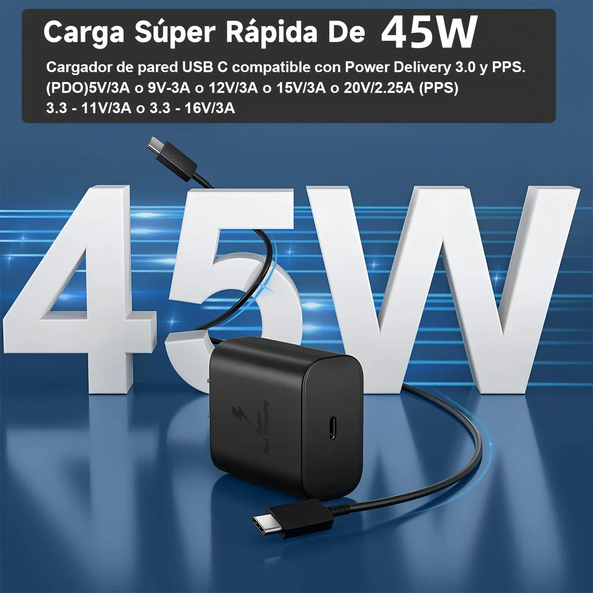 45w cargador para Samsung cargador rápida tipo c compatible con Samsung S23 S24 S25 Ultra S23+ S24+ S25+ A56 A36 A55 A54 A35 A34 - Imagen 3