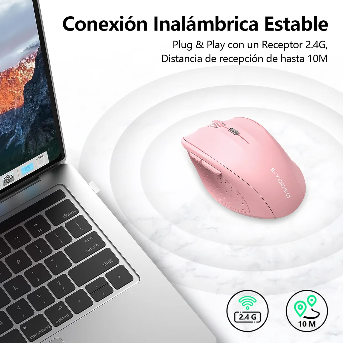 Mouse Rosa Inalambrico Ergonomico Con Receptor Usb - Imagen 2