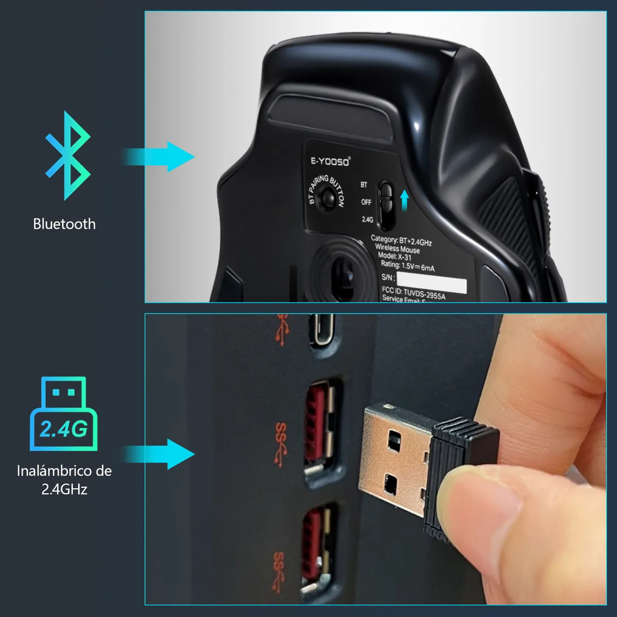 Mouse Inalámbrico F30 Bluetooth+USB Ergonómico - Imagen 2